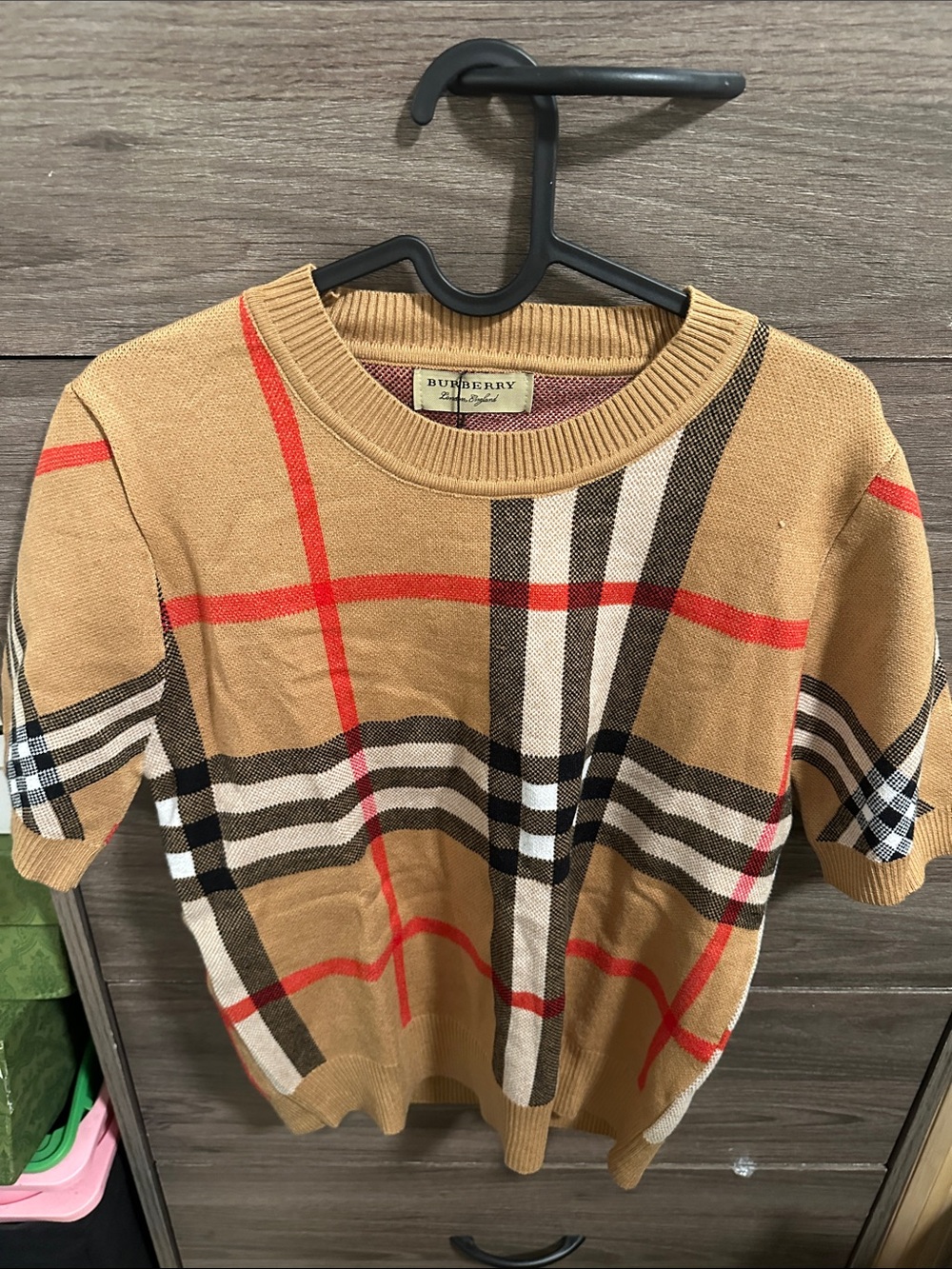Plaid Crew Neck Sweater in Brown size S